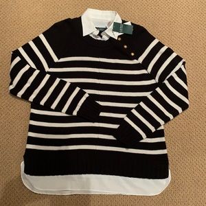 NWT! Ralph Lauren navy/white stripe sweater with faux shirt attached size XL